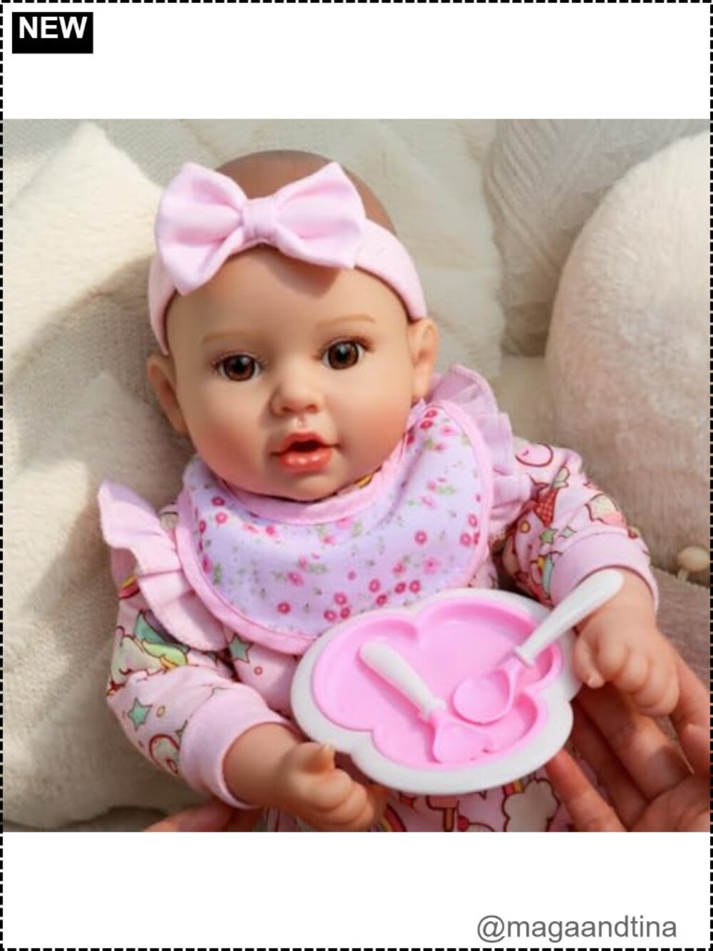 17" Realistic Baby Doll Girl with Soft Body, Bottle, Pacifier, Diaper, Gift, 3+